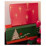LS - John W. Thomas & Co. Vintage Christmas Boxes & Candleholder - 13 in high, 9 in diameter