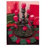 LS - John W. Thomas & Co. Vintage Christmas Boxes & Candleholder - 13 in high, 9 in diameter