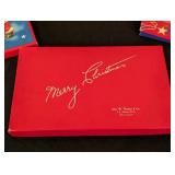 LS - John W. Thomas & Co. Vintage Christmas Boxes & Candleholder - 13 in high, 9 in diameter