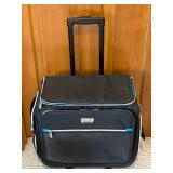 LR - Recollections Rolling Craft Travel Bag - 19 x 19 in - Black with Turquoise Zippers