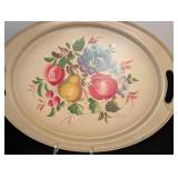 LB - Vintage Rosemaling Side Table with 2 Drawers and Vintage Metal Oval Fruit Tray