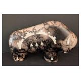 LR - Horsehair Pottery Buffalo Figurine, Signed Vail