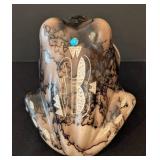 LR - T. Vail Horse Hair Pottery Open Mouth Frog Figurine