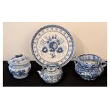 ML - Bombay Company Blue & White Porcelain Tea Set - 13-inch Plate, Teapot, Sugar Jar & Tureen