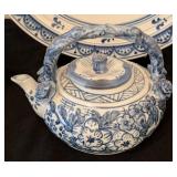 ML - Bombay Company Blue & White Porcelain Tea Set - 13-inch Plate, Teapot, Sugar Jar & Tureen