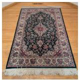 K - Persian-Style Wool Accent Rug - 74 x 46 Inches - Floral Medallion on Green Field