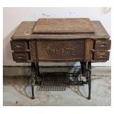 G - White Rotary Sewing Machine in Carved Wood Cabinet