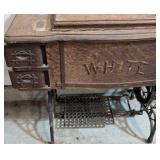 G - White Rotary Sewing Machine in Carved Wood Cabinet