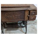 G - White Rotary Sewing Machine in Carved Wood Cabinet