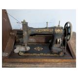 G - White Rotary Sewing Machine in Carved Wood Cabinet