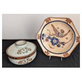 ML - Octagonal Bird Plate & Lidded Jar - Decorative Pottery Pair