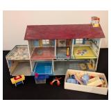 LS - Vintage Dollhouse with Assorted Furniture - Damaged