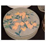 LS - Vintage Glass Jars with Floral Decals, Enamel Stock Pot & Fruit Cake Tins