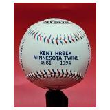 Autographed Red & Blue Stich Baseball by Minnesota Twins Great "Kent Hrbek"
