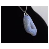 .925 Sterling Silver Blue Lace Agate Pendant Necklace