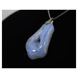 .925 Sterling Silver Blue Lace Agate Pendant Necklace