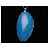 .925 Sterling Silver Gold Trimmed Blue Agate Geode Pendant Vermeil Necklace
