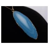 .925 Sterling Silver Gold Trimmed Blue Agate Geode Pendant Vermeil Necklace