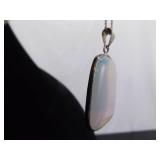 .925 Sterling Silver Larger Opalite Glass Cabochon Pendant Necklace