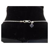 .925 Sterling Silver Larger Opalite Glass Cabochon Pendant Necklace