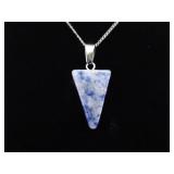 .925 Sterling Silver Sodalite Stone Arrowhead Shaped Pendant Necklace