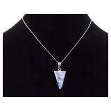 .925 Sterling Silver Sodalite Stone Arrowhead Shaped Pendant Necklace