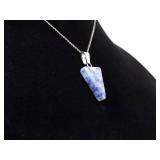 .925 Sterling Silver Sodalite Stone Arrowhead Shaped Pendant Necklace