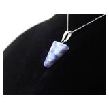 .925 Sterling Silver Sodalite Stone Arrowhead Shaped Pendant Necklace