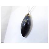 .925 Sterling Silver Dark Blue Labradorite Tigers Eye Protection Stone Pendant Necklace