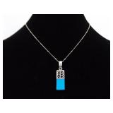 .925 Sterling Silver Inlayed Sleeping Beauty Blue Turquoise Cabochon Pendant Necklace