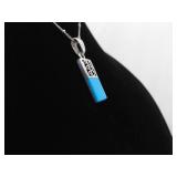 .925 Sterling Silver Inlayed Sleeping Beauty Blue Turquoise Cabochon Pendant Necklace