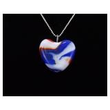 .925 Sterling Silver Blown Glass American Heart Pendant Necklace