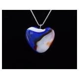 .925 Sterling Silver Blown Glass American Heart Pendant Necklace