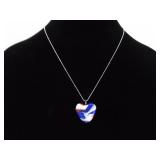 .925 Sterling Silver Blown Glass American Heart Pendant Necklace