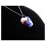 .925 Sterling Silver Blown Glass American Heart Pendant Necklace