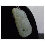 .925 Sterling Silver LARGE Hand Carved Asian Nephrite Stone Pendant Necklace