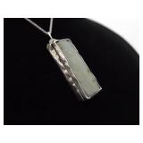 .925 Sterling Silver Hand Carved Primitive Asian Nephrite Stone Amulet Pendant Necklace