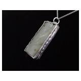 .925 Sterling Silver Hand Carved Primitive Asian Nephrite Stone Amulet Pendant Necklace