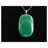 .925 Sterling Silver Jade Cabochon Pendant Necklace