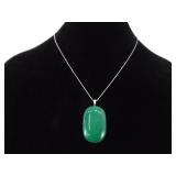 .925 Sterling Silver Jade Cabochon Pendant Necklace