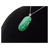 .925 Sterling Silver Jade Cabochon Pendant Necklace