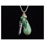 .925 Sterling Silver Malachite and Crystal Dangle Charm Pendant Necklace