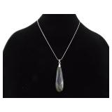 .925 Sterling Silver Jade Serpentine Pendant Necklace