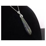 .925 Sterling Silver Jade Serpentine Pendant Necklace