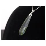 .925 Sterling Silver Jade Serpentine Pendant Necklace