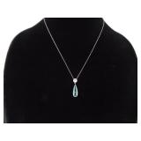 .925 Sterling Silver Pink Sapphire and Aquamarine Crystal Dangle Pendant Necklace