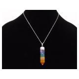 .925 Sterling Silver Rainbow Stacked Stone Crystal Energy Pendant Necklace