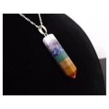 .925 Sterling Silver Rainbow Stacked Stone Crystal Energy Pendant Necklace