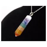 .925 Sterling Silver Rainbow Stacked Stone Crystal Energy Pendant Necklace