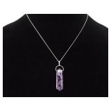 .925 Sterling Silver Amethyst Crystal Happiness Pendant Necklace